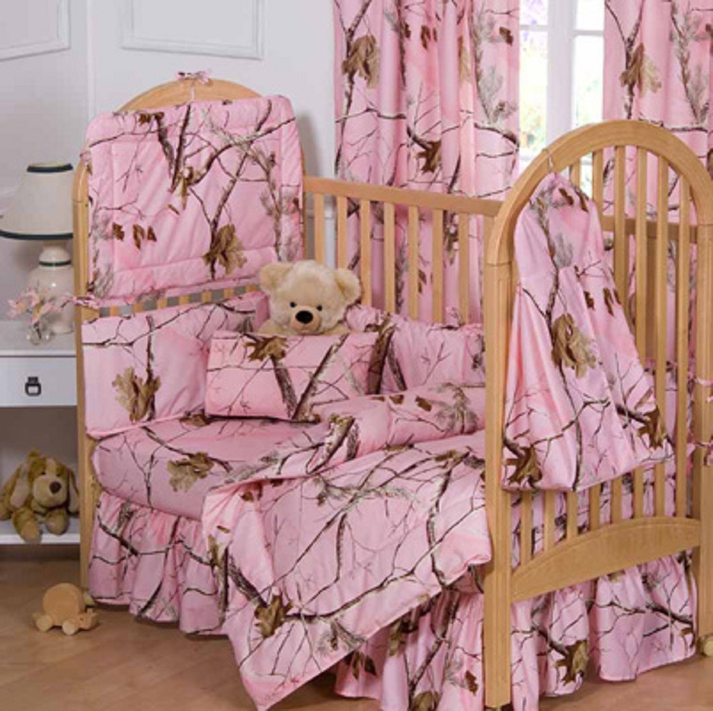 Realtree AP All Purpose Pink Camo 7 Pc Baby Crib & Window Treatment Set