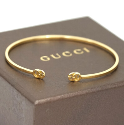 GUCCI Interlocking G Cuff Bangle Bracelet 6.3'' 18K Yellow Gold 750 Auth w/Box