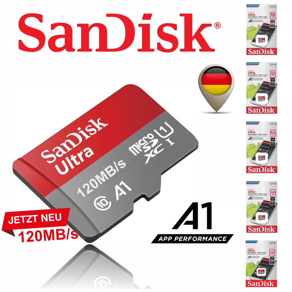 SanDisk ULTRA micro SD Speicherkarte 16GB 32GB 64GB 128GB  256GB 120MB/s A1 WOW