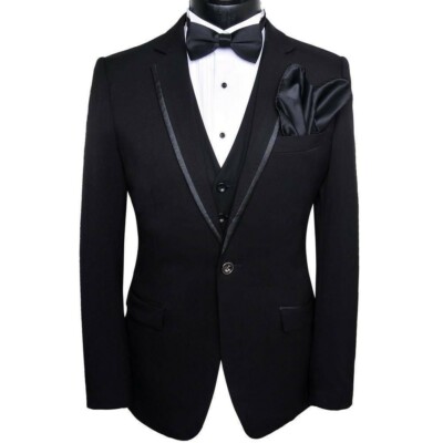 Pre-owned Handmade Men Black Suits Designer Elegant Luxury Wedding Dinner Suits (coat+pant+vest)