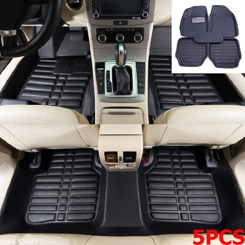 5x Car Floor Mats Front & Rear All Weather Interior Mat Carpet PU Leather Black 5