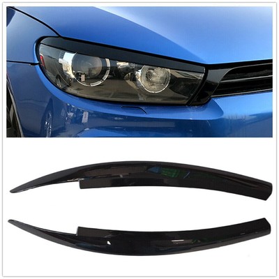 Black Head Light Lamp Eyebrow Cover Trim For VW Scirocco 2008 2009-2017 2pcs
