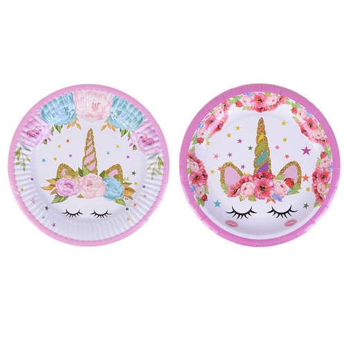 6pcs unicorn plates disposable paper plates dishes kids birthday party decor
