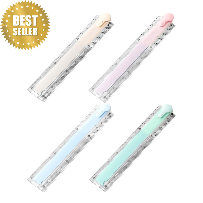 4Pcs Foldable 30Cm Plastic Rulers for School and Office, Multi-Functional Math M