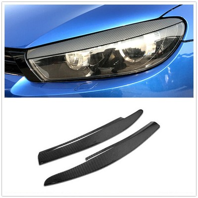 Carbon Fiber Head Light Lamp Eyebrow Eyelid Cover Trim For VW Scirocco 2008-2017