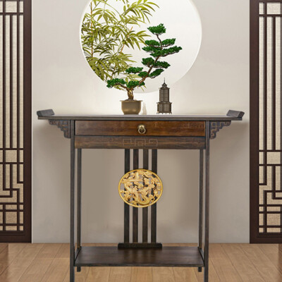 Post Orient Style Console Table Rustic Bamboo Entryway Sofa Side Table w/ Drawer