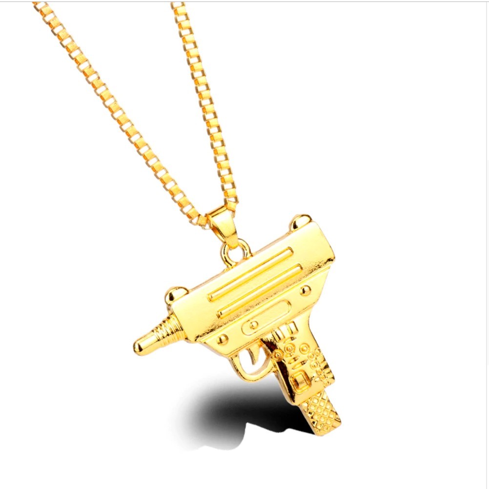 Gold Tone Mini Uzi Pendant Hip Hop Chain