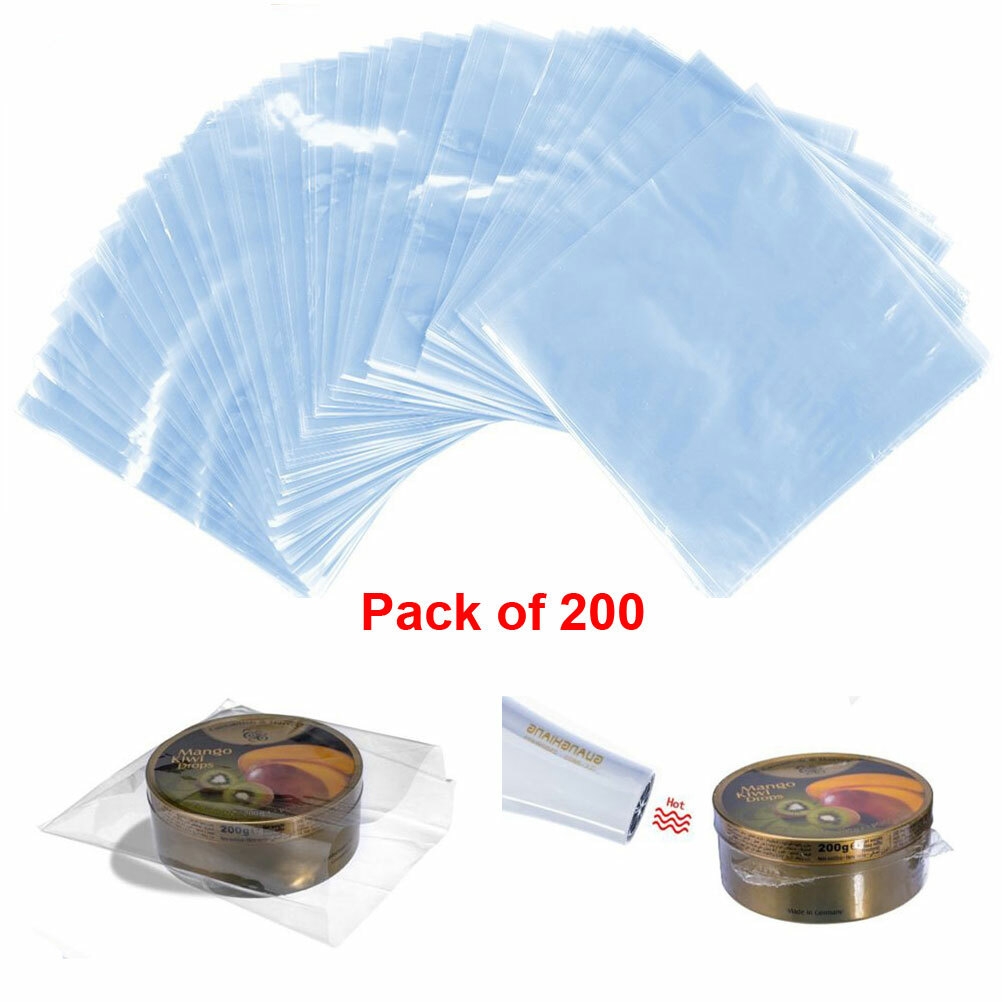 200Pcs POF Heat Shrink Wrap Bag Clear Crafts Soaps Bath Bombs Storage