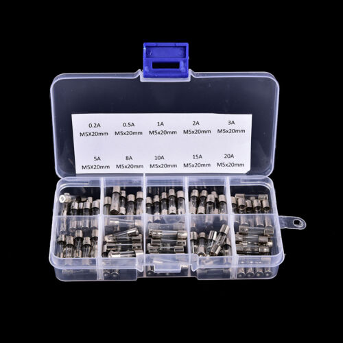 100x/set 5x20mm Quick Blow Glass Tube Fuse Assorted Kit Fast-blow Glass Fuses Ca