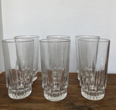 Vintage Arcoroc France LANCER Clear Vertical Cut Flat Tumbler Glasses Set Of 6