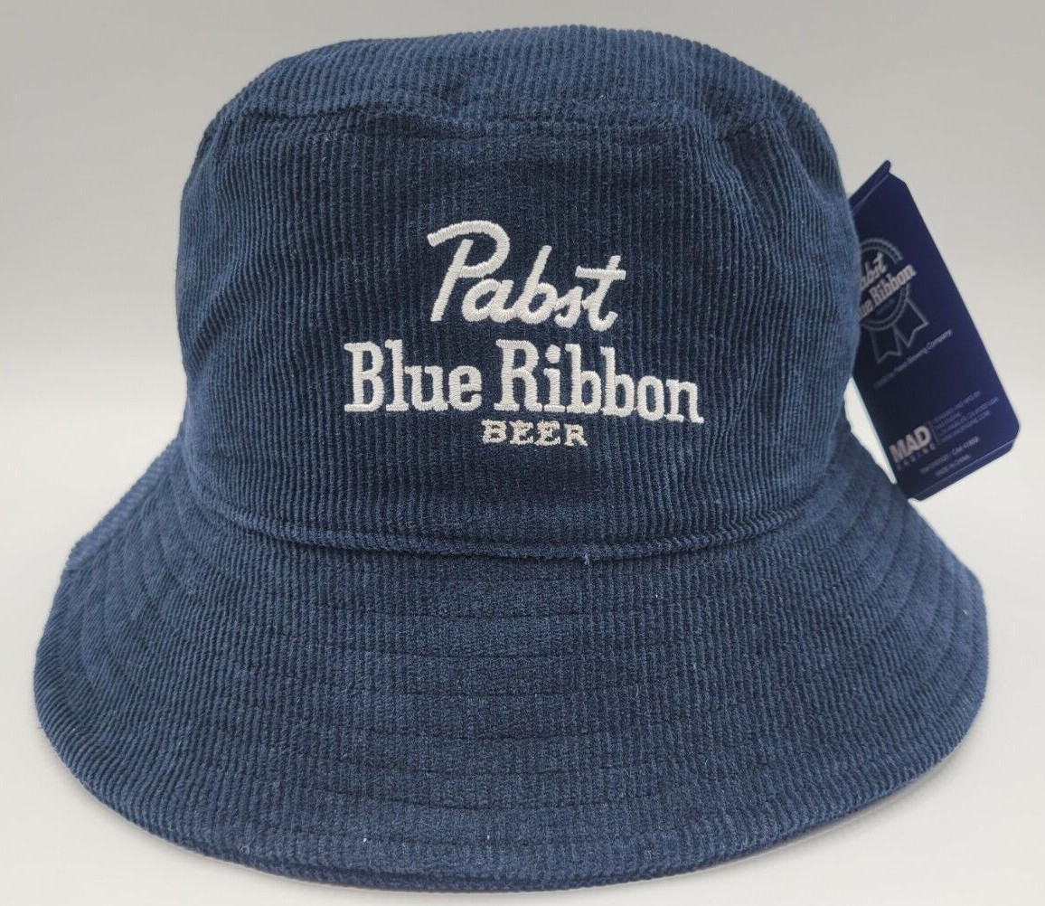 Pabst Blue Ribbon L/XL Navy Cotton Corduroy Bucket Hat New