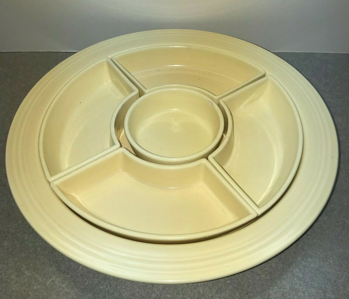 Vintage Homer Laughlin China Old Ivory Fiesta 6 Piece Relish Set