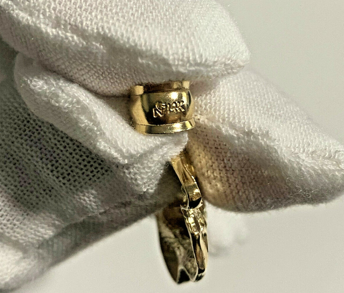 Pre-owned Tiger 14k Solid Yellow Gold High Polished Diamond Cut  Head Charm Pendant.