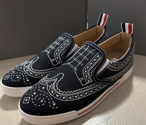 Pre-owned Thom Browne Men Print Low Top Slip On Sneakers Black 9 Us/42 Eu