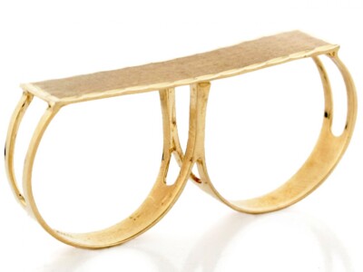 Pre-owned Jackani 10k Or 14k Solid Gold Two Finger Diamond Cut Hip Hop Unisex Ring