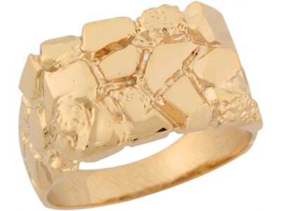Pre-owned Amoravi 10k Or 14k Solid Yellow Gold Rectangular Polished Young Womens Nugget Ring