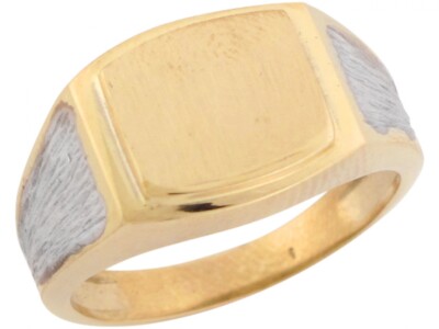 Pre-owned Jackani 10k Or 14k Two Tone Real Gold Etched Band Designer Signet Unisex Ring