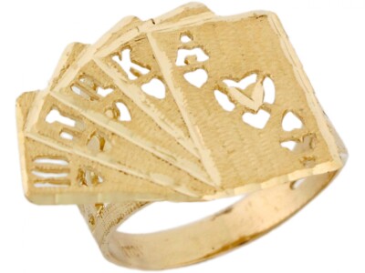 Pre-owned Jackani 10k Or 14k Real Solid Gold Royal Flush Poker Cards Lucky Unisex Ring In White