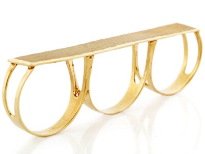 Pre-owned Jackani 10k Or 14k Solid Gold Three Finger Diamond Cut Hip Hop Unisex Ring