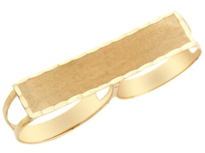Pre-owned Jackani 10k Or 14k Solid Gold Two Finger Diamond Cut Hip Hop Unisex Ring
