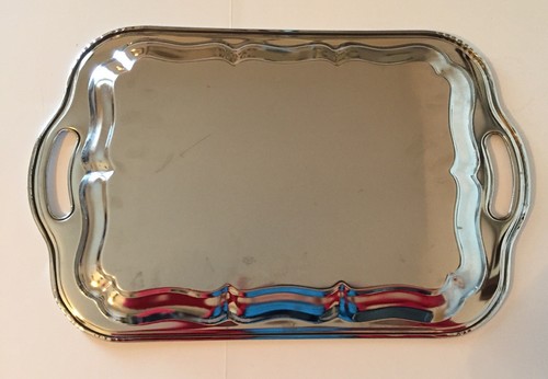 Vintage Irvinware Oblong Serving Tray With Handles And Ornate Scroll Etching