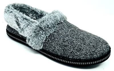 Skechers Cozy Lite Sparkle Knit Slippers Sweet Walk Black Faux Fur Womens Size 9
