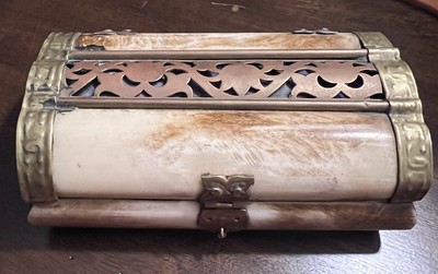 Vintage Camel Bone And Brass Jewelry Trinket Box Lined
