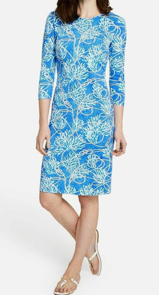 J. McLaughlin Women's Aqua/Dark Blue 3/4 Sleeve Sophia Dress