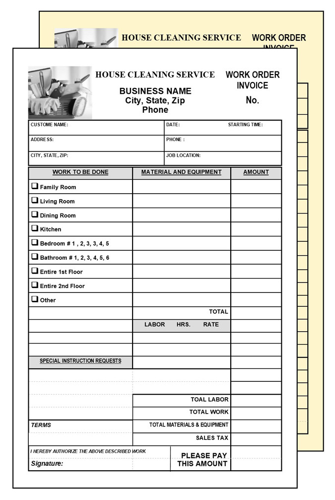 200 house cleaning service invoice numbered 2 part carbonless ebay