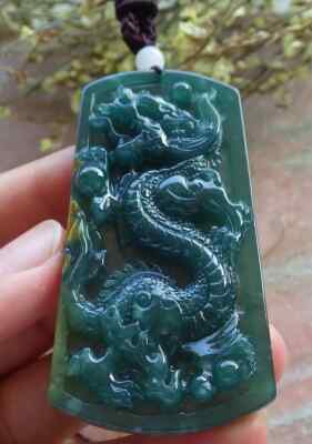 Certified Green Yellow 100% Burma Natural A Jade jadeite pendant Dragon 龙 412584
