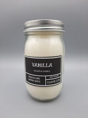 WOOD WICK * 16 OZ * VANILLA SCENTED * Leah's Lite Candle 