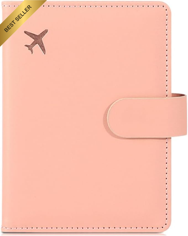 RFID Pink Leather Passport Holder Travel Wallet Document Organizer Case