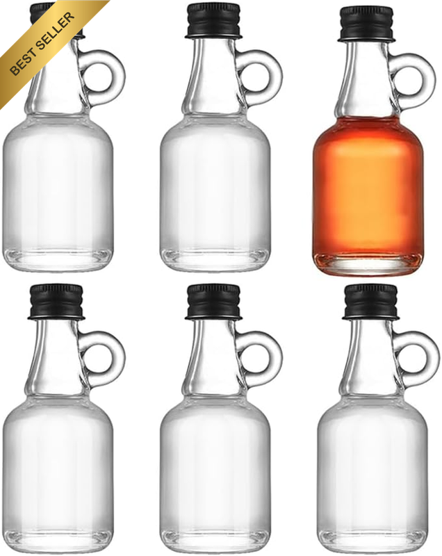 6 Pack 250Ml Glass Liquor Bottles, Single Ear Mini Maple Syrup Bottles with Lids