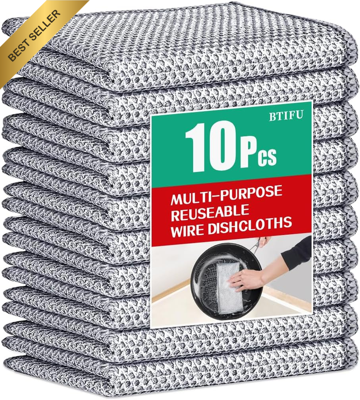 10Pcs Multipurpose Non Scratch Wire Dishcloth, Wet and Dry