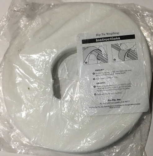 RIP-TIE Wrap Strap Reusable Cable Organizer. 1/2”x75’. White Color. Made In USA