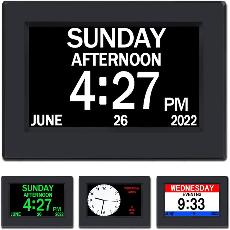 AINFTIME Clock with Day and Date for Elderly-3 Colors Display Assorted Colors