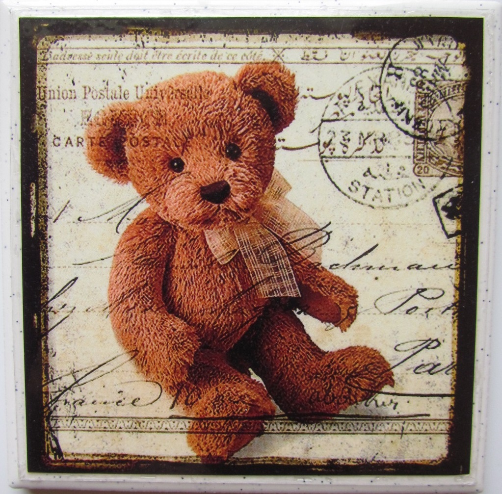 Natural Stone Ceramic Tile  Marble Drink Coasters - Set of 4 - Teddy Bear 1 G
