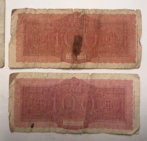 4x World Notes - 1944 ITALY 10 LIRE / 1943 100 LIRE / 1949 50 Francs Bills War
