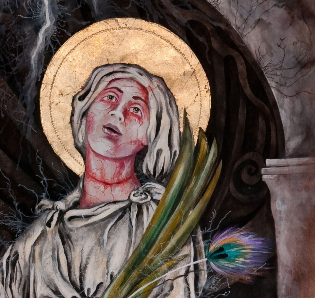 religious art sacred painting contemporary saint barbara women portrait palm bid