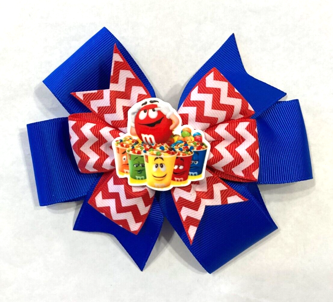 Beautiful M&M Candy inspired hair bow for girls.