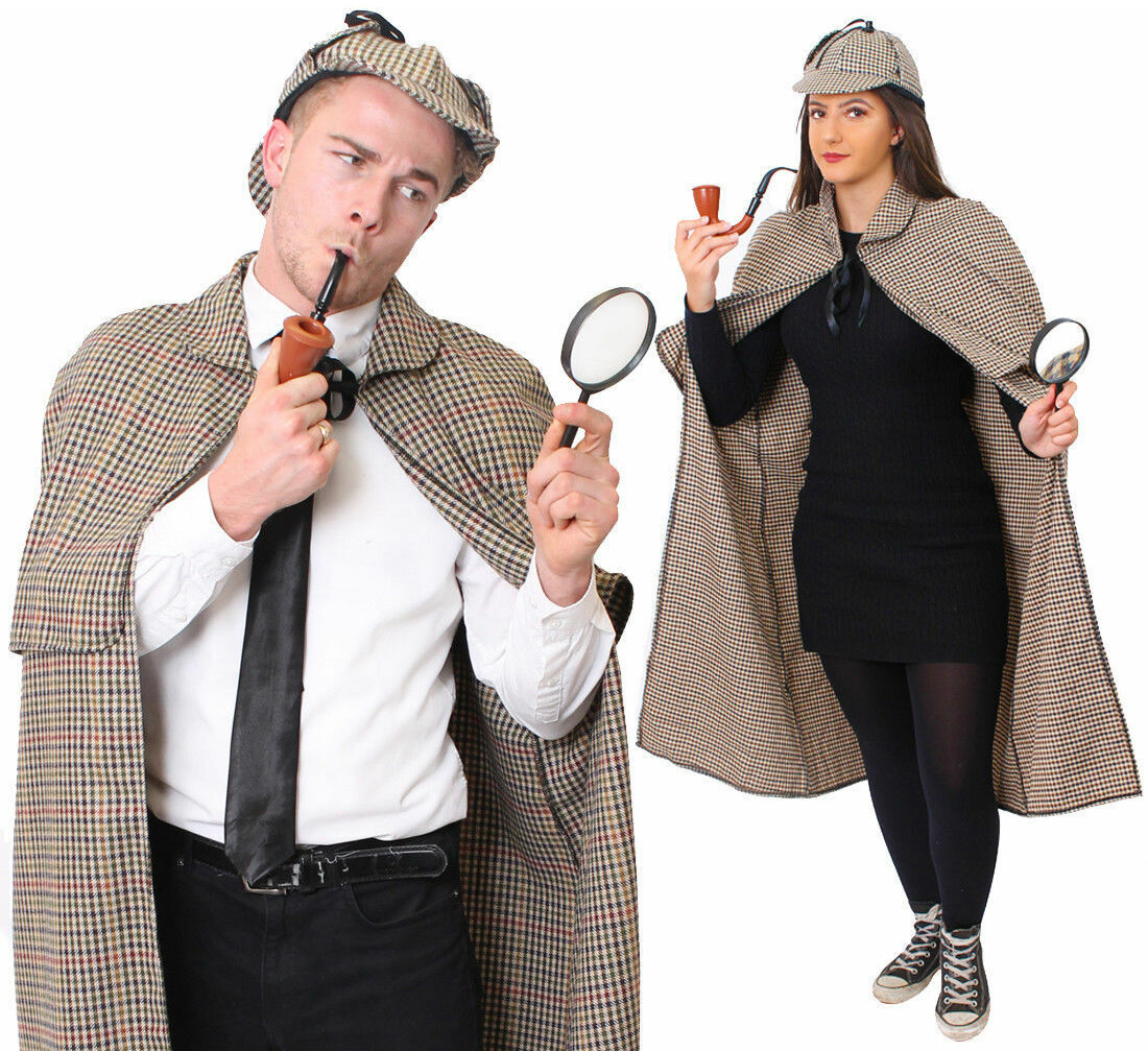 SHERLOCK HOLMES DETECTIVE COSTUME CAPE HAT ADULTS BOOK DAY CHARACTER