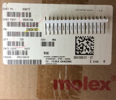 26-60-4160 MOLEX CONN HEADER VERT 16POS 3.96MM ROHS 6 PIECES