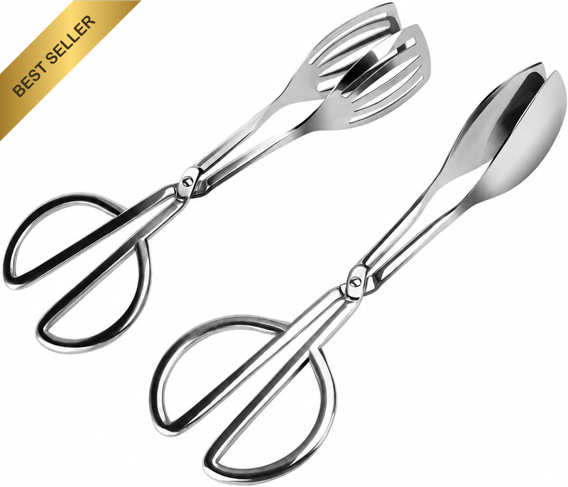 Serving Cooking Tongs 2 Pack, Stainless Steel Food Tongs for Salad Buffet | Stai
