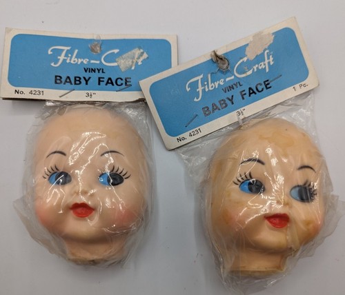 Brand New Vintage Fiber-Craft Plastic Doll Head Face Blue Eyes