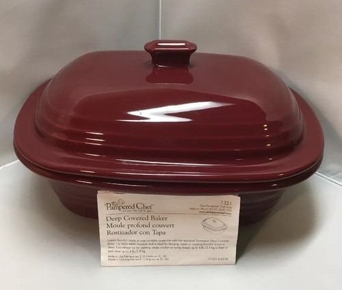 Pampered Chef Cranberry Stoneware Set - 1321 Deep Covered Baker & Pie Pan - EUC!
