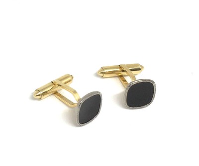 Vtg Krementz Square Cufflinks Gold Silver Tone Black Onyx Stone Inlaid