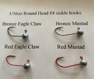 100pcs 1/16oz Roundhead jig/no collar Eagle Claw or Mustad #4 sickle hook