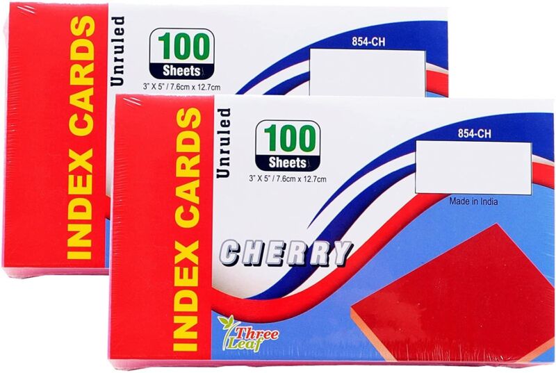 2-Pack Cherry Red Index Card 3" x 5" 100 count Unruled Note Cards per pack