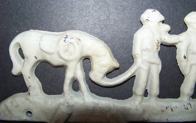 Western Cast Iron Sign 3 Hooks Cowboys Horses Horseshoes Hook Wall Rack White