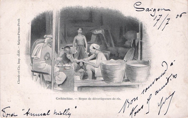 Carte Postale Ancienne Indochine Vietnam Cochinchine DÃ©Cortiqueurs De Riz Ã© 1906